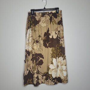 Soft Focus brown tones linen blend floral pull on vacation boho granola skirt